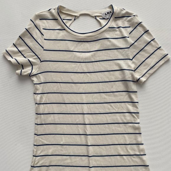 LNA Striped Back Loop Rib Top Navy / Off White - Picture 1 of 4